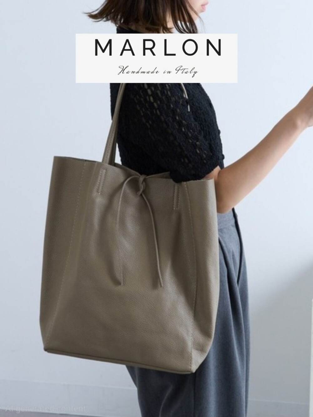 {Marlon} Italian Handmade Gray Leather Tote Bag